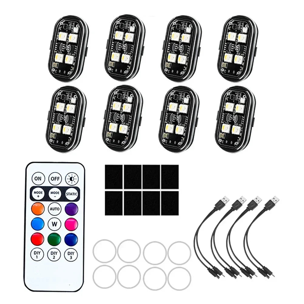 RGB Wireless Rechargeable LED Strobe Light Kit with Remote Control