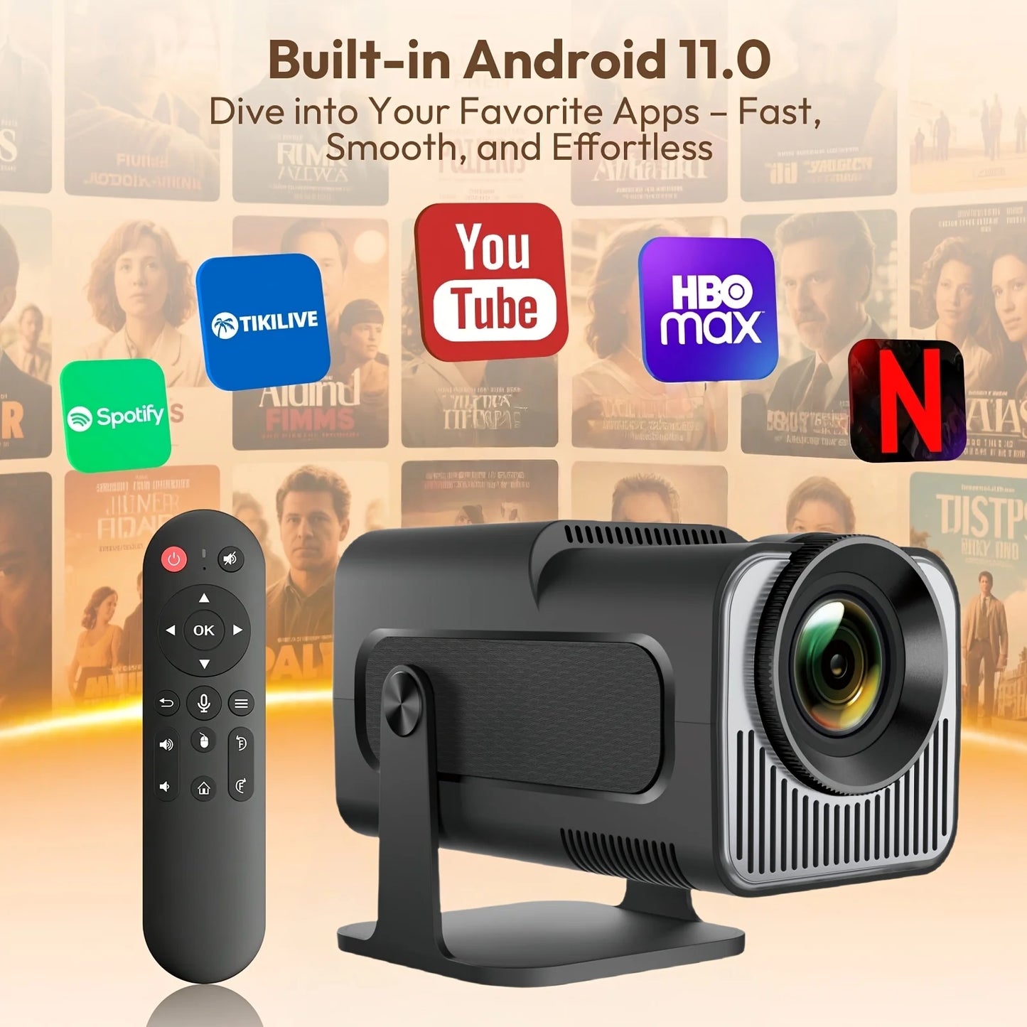 HY320 Mini Smart HD Projector 4K Supported – Portable WiFi Home Cinema Projector